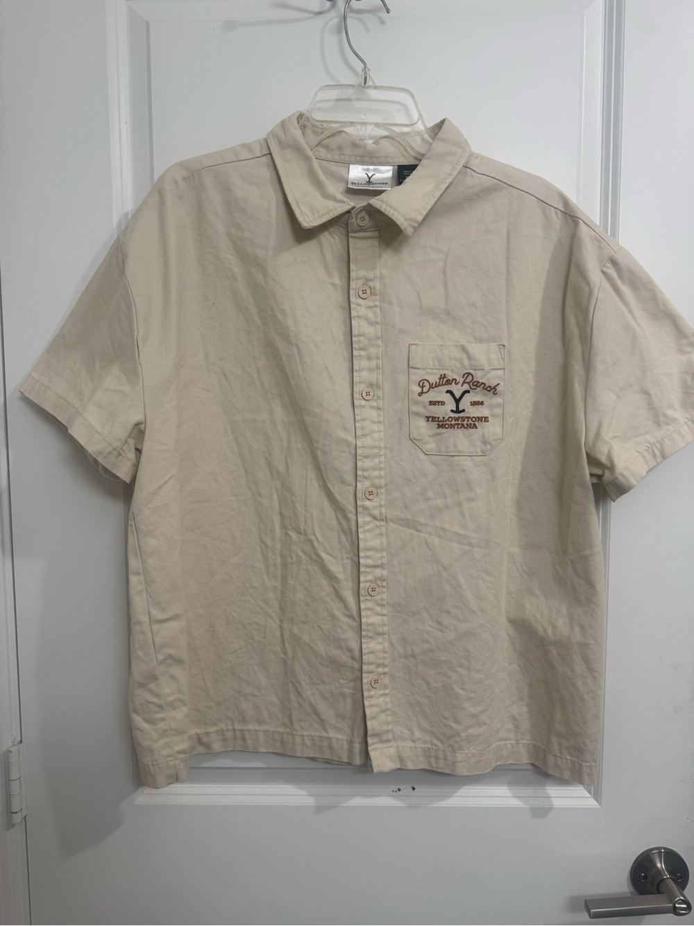 Beige Short-Sleeve Button-Up Shirt